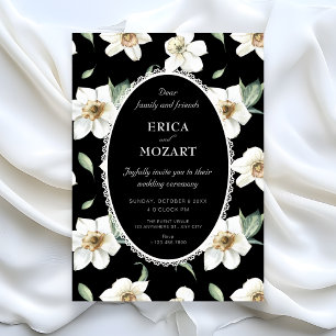 Invitation Mariage fleurs noires et blanches