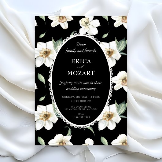 Invitation Mariage fleurs noires et blanches