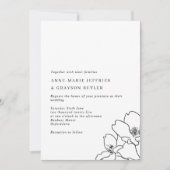 Invitation Mariage Fleurs noires et blanches à trait simple (Devant)