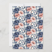 Invitation Mariage Fleurs Oiseaux Rose Navy (Dos)