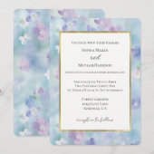 Invitation Mariage Fleurs Or Bleu Lavande Blanc Violet (Devant / Derrière)