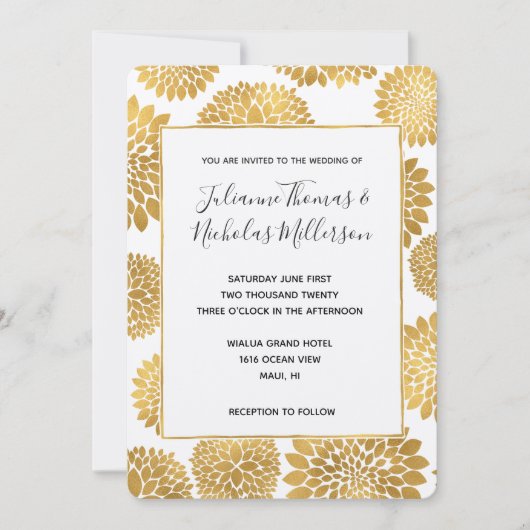 Invitation Mariage Fleurs Or Chic Invite (Devant)