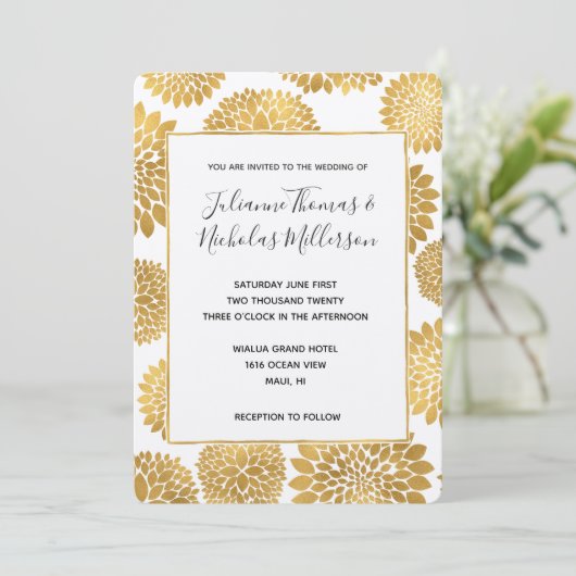 Invitation Mariage Fleurs Or Chic Invite (Debout devant)