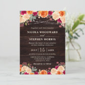 Invitation Mariage Fleurs Orange d'Automne Rustique (Debout devant)