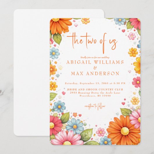 Invitation Mariage Fleurs Orange Rétro Les Deux Nous (Devant / Derrière)