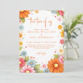 Invitation Mariage Fleurs Orange Rétro Les Deux Nous (Debout devant)