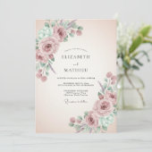 Invitation Mariage Fleurs Painterly Rose Pâle (Debout devant)