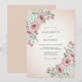 Invitation Mariage Fleurs Painterly Rose Pâle (Devant / Derrière)