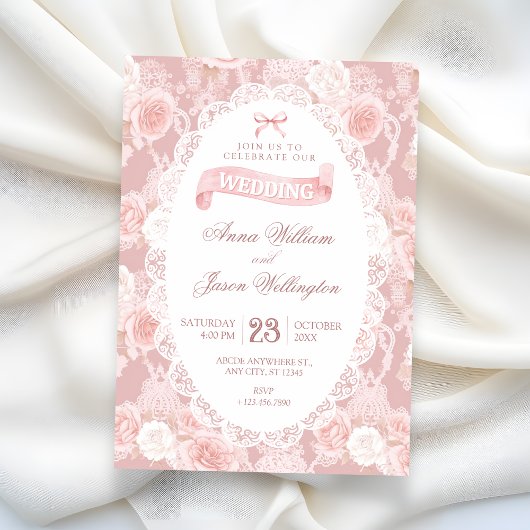 Invitation Mariage fleurs pastel rose