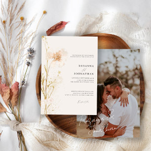 Invitation Mariage Fleurs Pressées Or Romantique & Blush