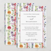 Invitation Mariage Fleurs Rayures Rouge Orange Violet (Devant / Derrière)