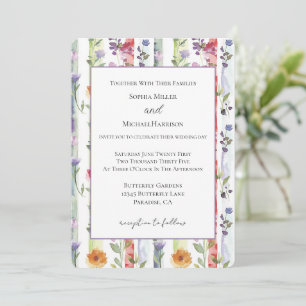Invitation Mariage Fleurs Rayures Rouge Orange Violet
