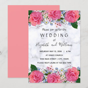 Invitation Mariage Fleurs Réelles Roses Tendres 