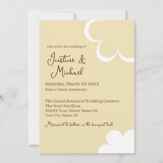 Invitation Mariage Fleurs Rétro Jaune et Blanc (Devant)