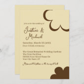 Invitation Mariage Fleurs Rétro Jaune et Marron (Devant / Derrière)