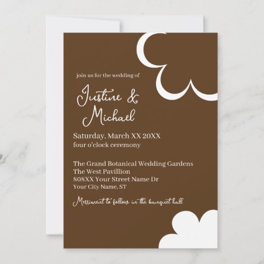 Invitation Mariage Fleurs Rétro Marron et Blanc (Devant)
