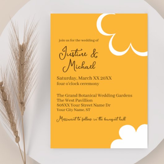 Invitation Mariage Fleurs Rétro Orange et Blanc