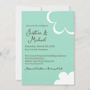 Invitation Mariage Fleurs Rétro Sarcelle et Blanc