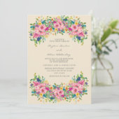 Invitation Mariage Fleurs Rose Bleu Jaune Boho (Debout devant)