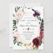 Invitation Mariage Fleurs Rose Bourguignon Royal Bleu Or (Devant)