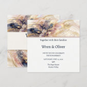 Invitation Mariage Fleurs Rose Navy (Devant / Derrière)