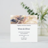 Invitation Mariage Fleurs Rose Navy (Debout devant)