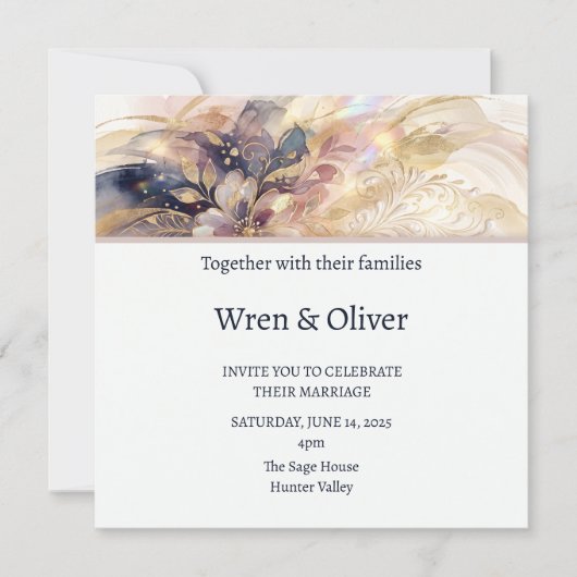 Invitation Mariage Fleurs Rose Navy (Devant)