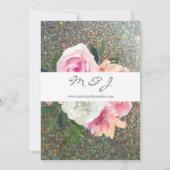 Invitation Mariage Fleurs Rose Pâle Gris & Paillettes Argenté (Dos)