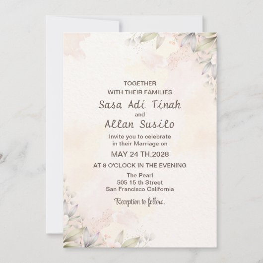 Invitation Mariage Fleurs roses (Devant)
