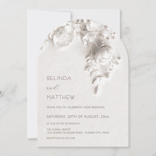 Invitation Mariage Fleurs Roses Blanches 3D (Devant)