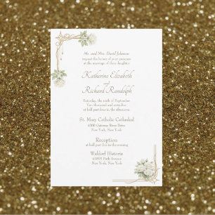 Invitation Mariage Fleurs Roses Blanches Formel Église