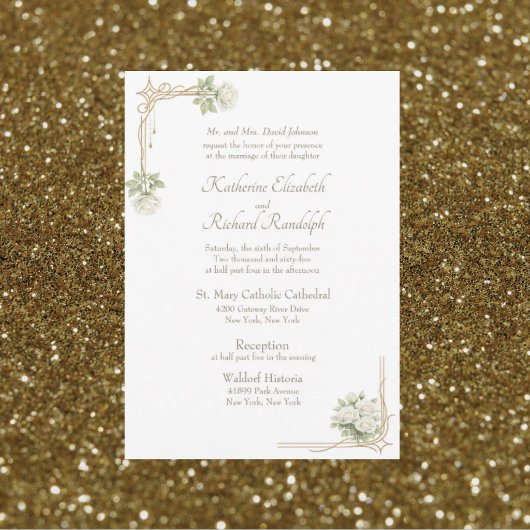 Invitation Mariage Fleurs Roses Blanches Formel Église