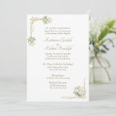 Invitation Mariage Fleurs Roses Blanches Formel Église (Debout devant)