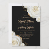 Invitation Mariage Fleurs Roses Blanches Noir (Devant)
