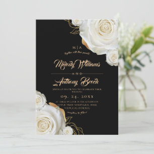 Invitation Mariage Fleurs Roses Blanches Noir