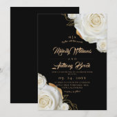 Invitation Mariage Fleurs Roses Blanches Noir (Devant / Derrière)