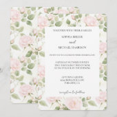 Invitation Mariage Fleurs Roses Blanches Rose Pâle (Devant / Derrière)