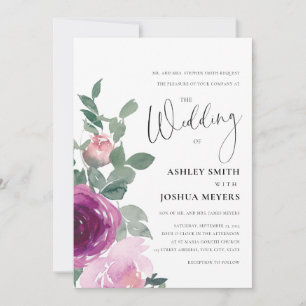 Invitation Mariage Fleurs Roses Blush Rose Magenta Blanc