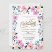 Invitation Mariage Fleurs Roses Jardin Chic  (Devant)