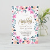 Invitation Mariage Fleurs Roses Jardin Chic  (Debout devant)