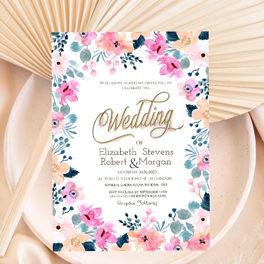 Invitation Mariage Fleurs Roses Jardin Chic 