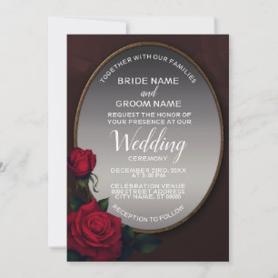 Invitation Mariage Fleurs Rouge Fardé Gris Argent Miroir