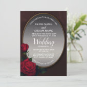 Invitation Mariage Fleurs Rouge Fardé Gris Argent Miroir (Debout devant)