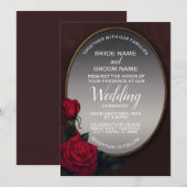 Invitation Mariage Fleurs Rouge Fardé Gris Argent Miroir (Devant / Derrière)
