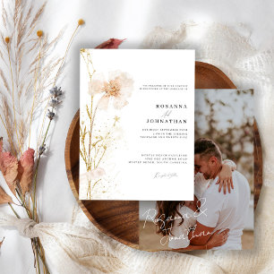 Invitation Mariage Fleurs Sauvages Pressées Or Romantique & B