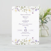 Invitation Mariage Fleurs sauvages rustiques violettes (Debout devant)