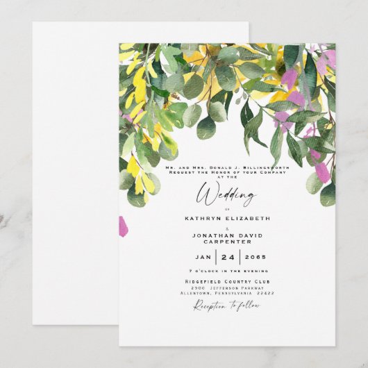 Invitation Mariage Fleurs Sauvages Verdure Estivale (Devant / Derrière)