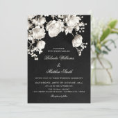 Invitation Mariage Fleurs Sculptées Noir Et Blanc  (Debout devant)