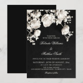 Invitation Mariage Fleurs Sculptées Noir Et Blanc  (Devant / Derrière)