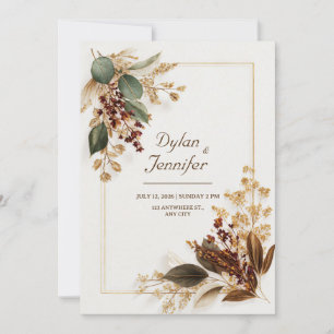 Invitation Mariage Fleurs Séchées Or Eucalyptus Bourgogne
